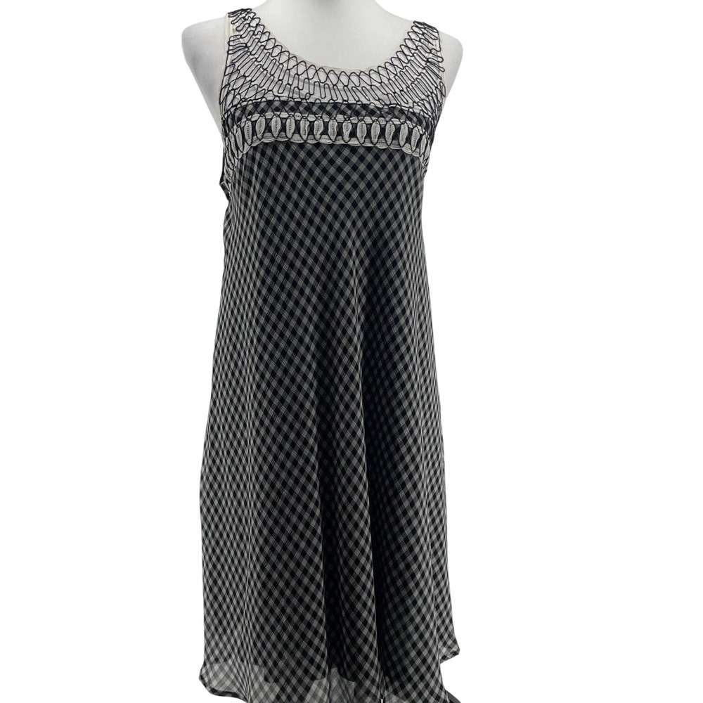 MSSP Dress Womens Medium Black White Gingham Check Sleeveless Western Boho Swing